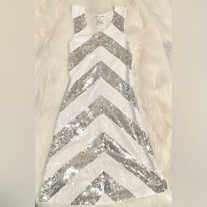 Silver and white sequin cocktail dress